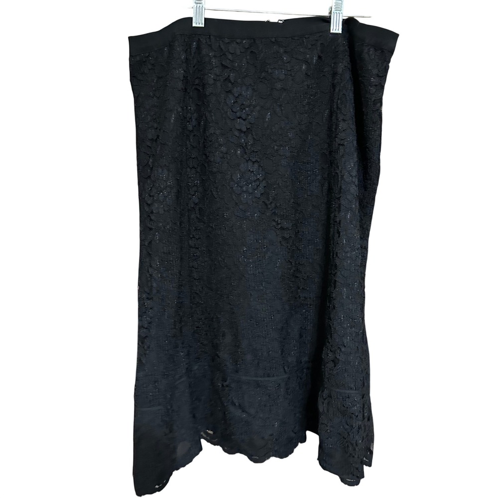 Old Navy Black‎ Lace Midi Skirt Women Sz 16 Flounce Hem Zipper Closure Whimsigoh